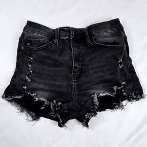 KanCan Denim Shorts Distressed Frayed Hem Black Wash Juniors Size S‎ 24" Beach